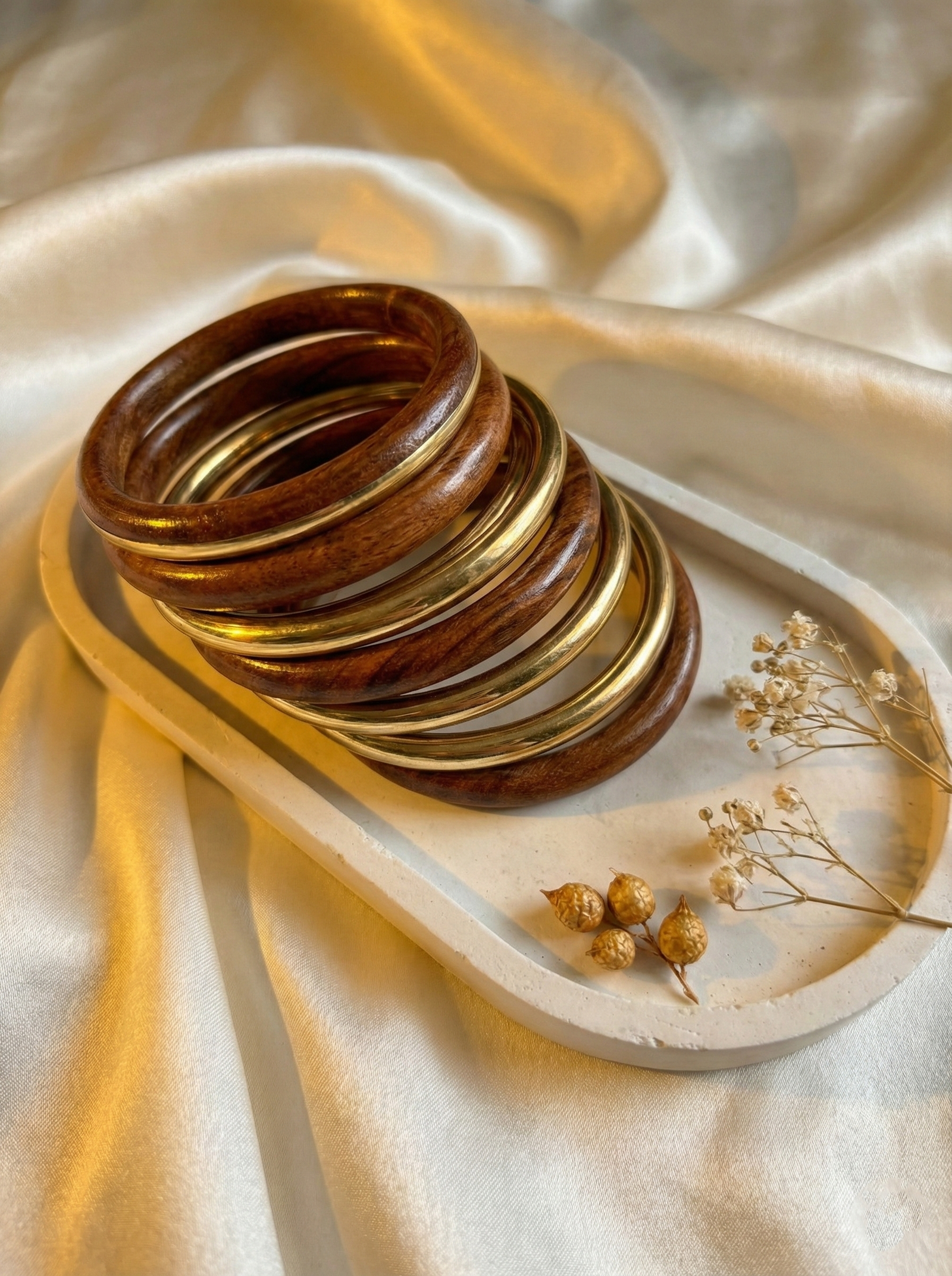 Wooden and Brass Bangles Set
