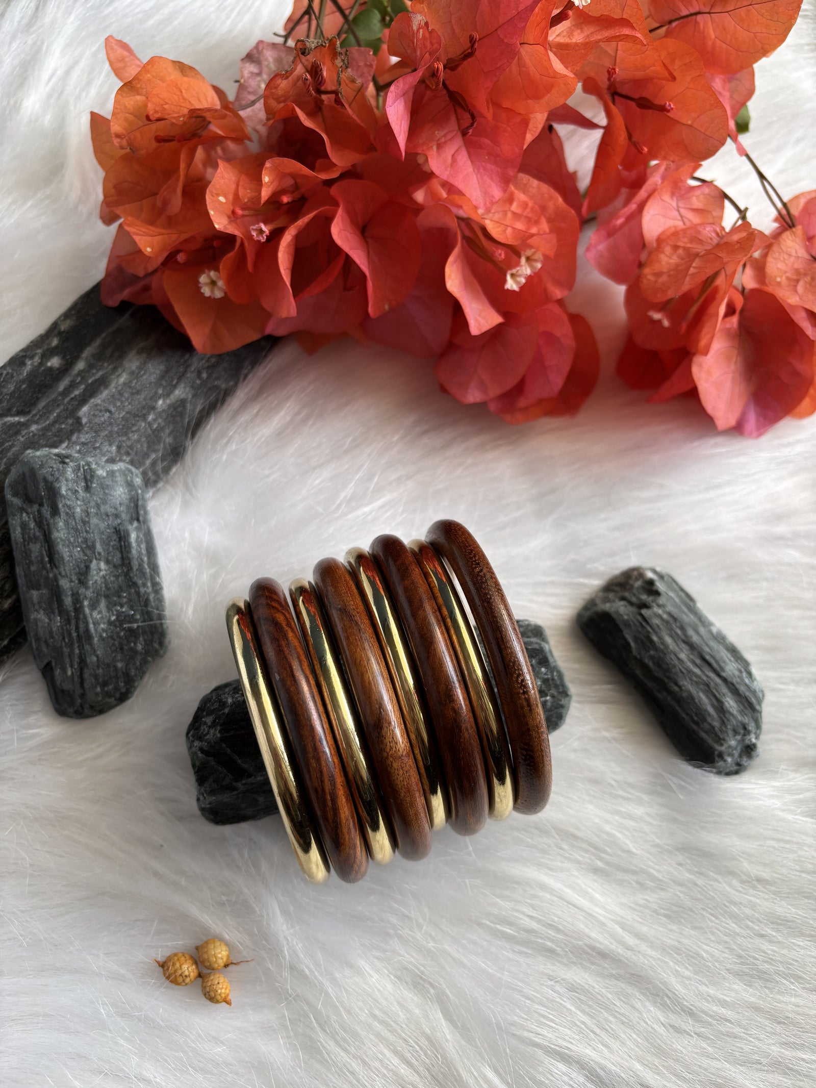 Wooden and Brass Bangles Set