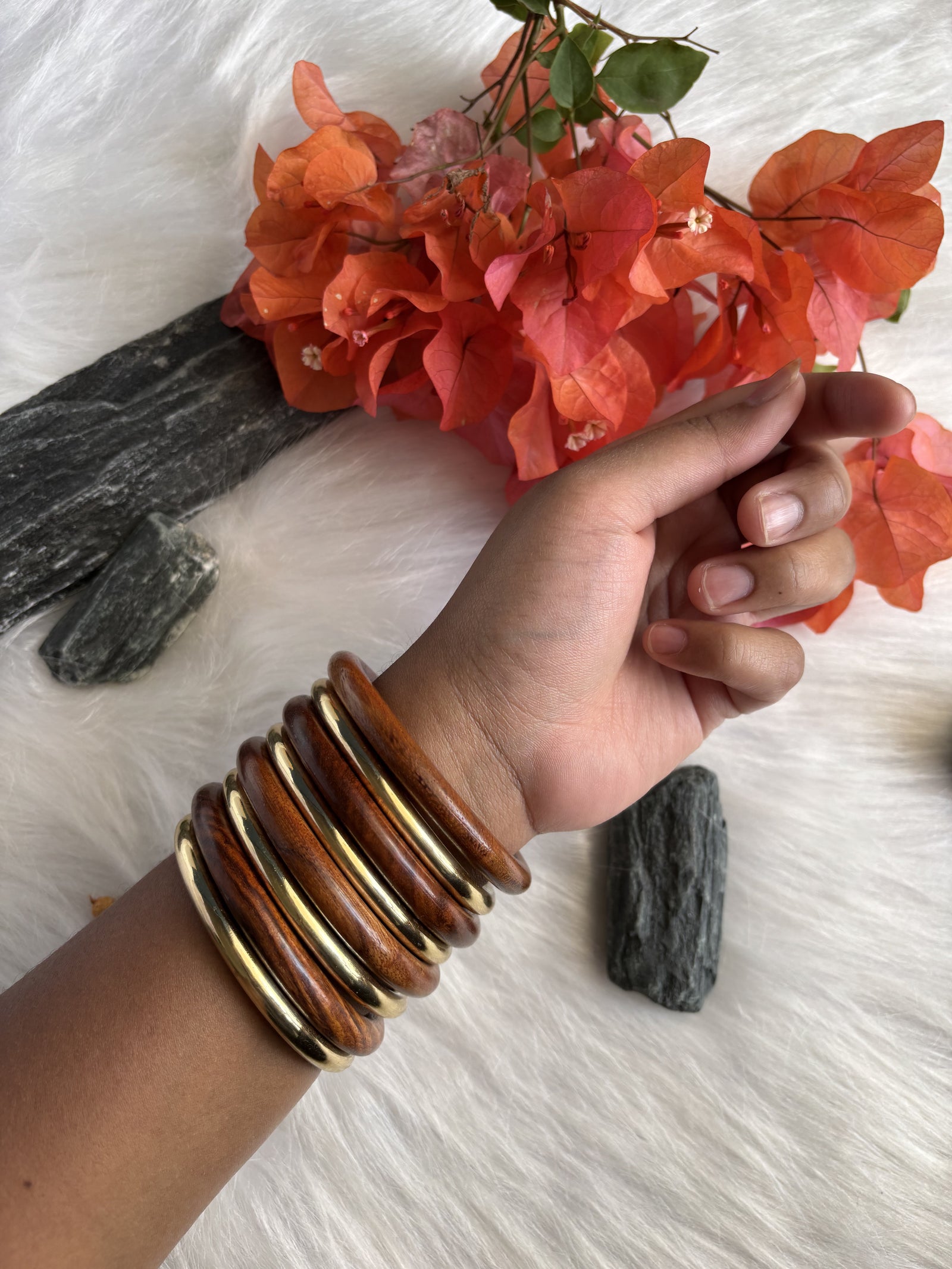 Wooden and Brass Bangles Set
