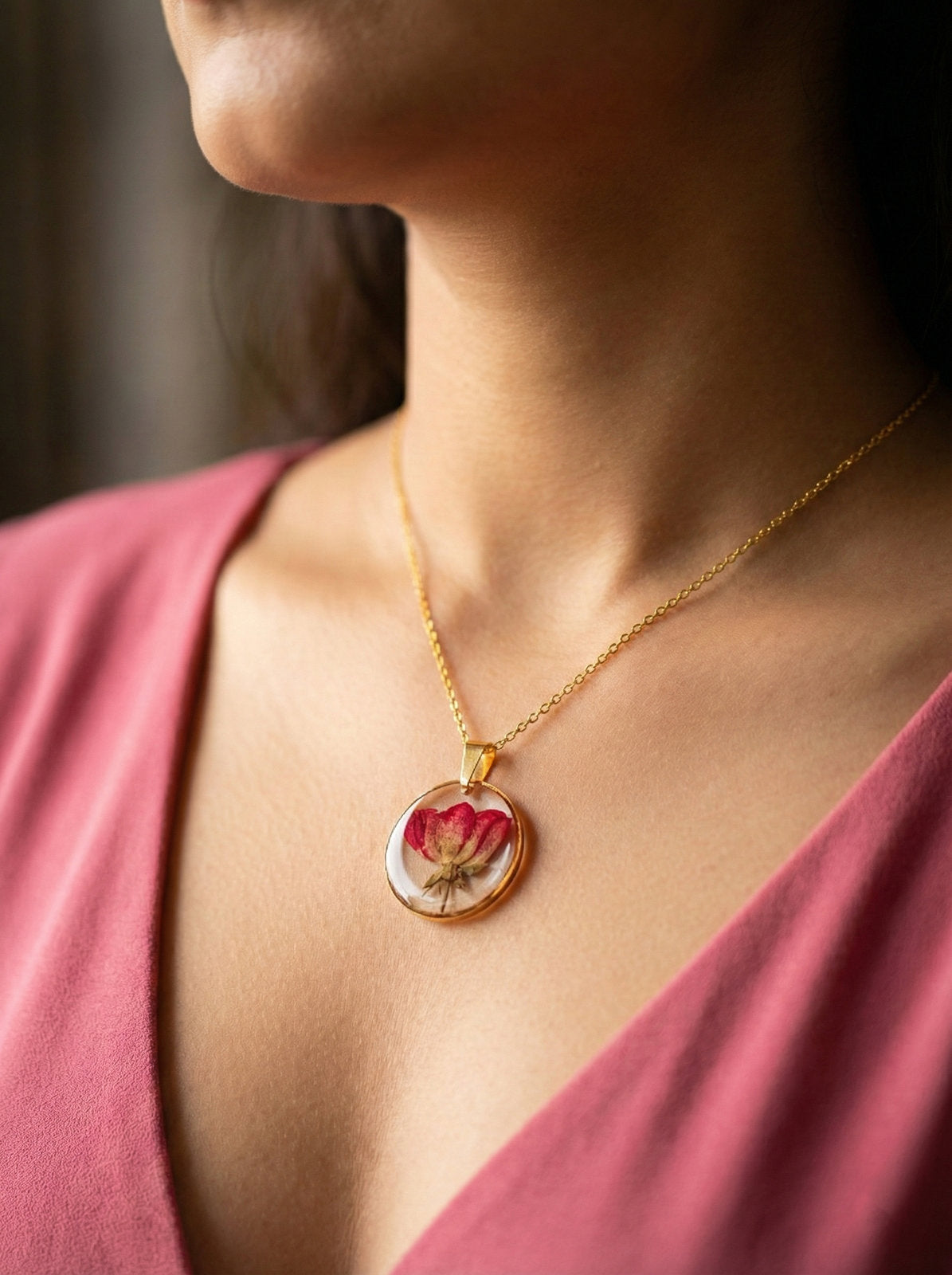 Real Rose Necklace and Bracelet Combo - Gold