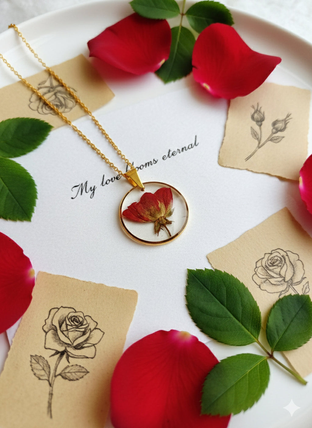 Real Rose Necklace - Gold
