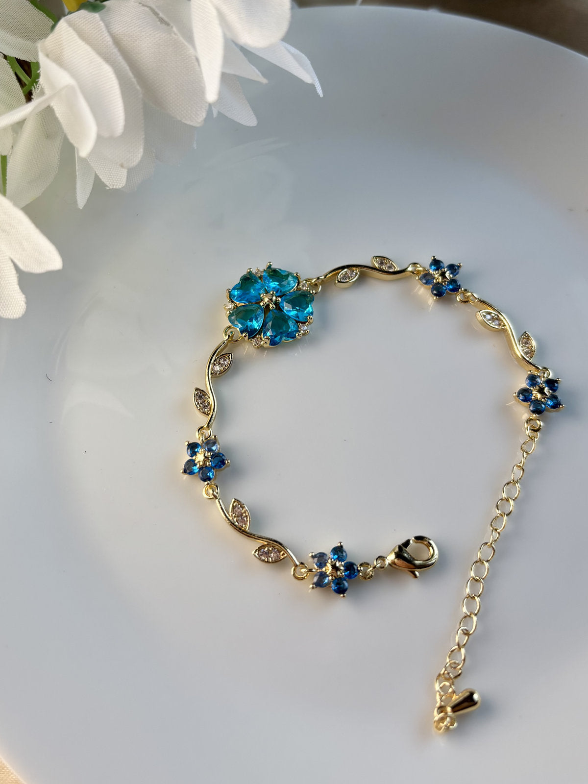Crystal Bloom Bracelet- Blue heart