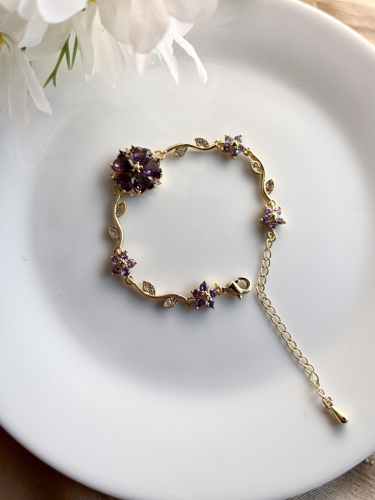 Crystal Bloom Bracelet- Purple heart
