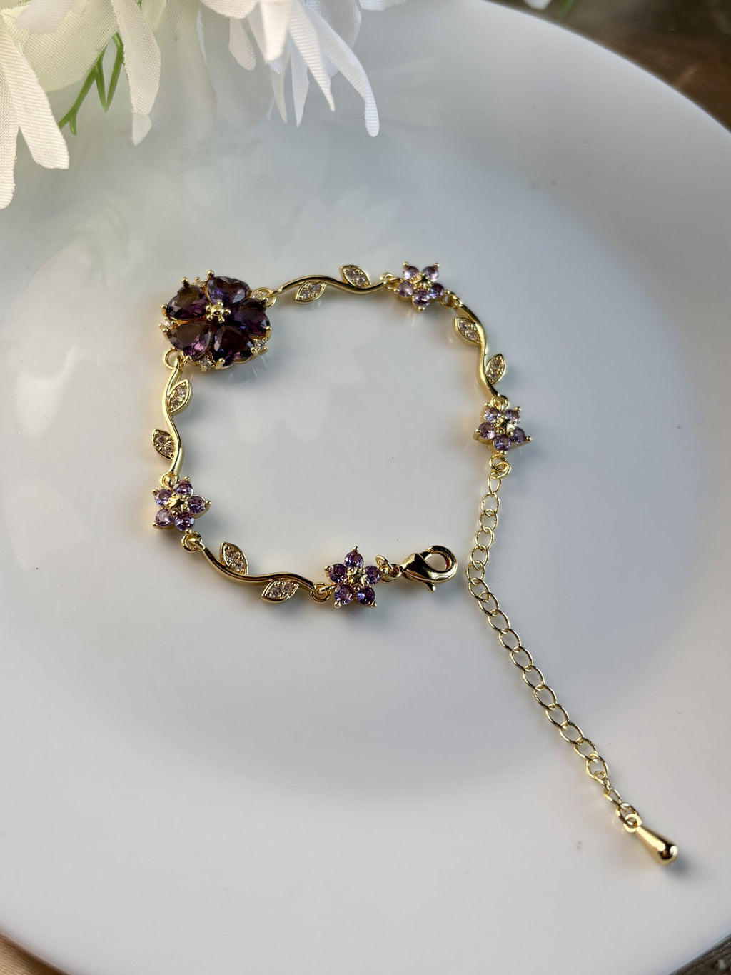 Crystal Bloom Bracelet- Purple heart