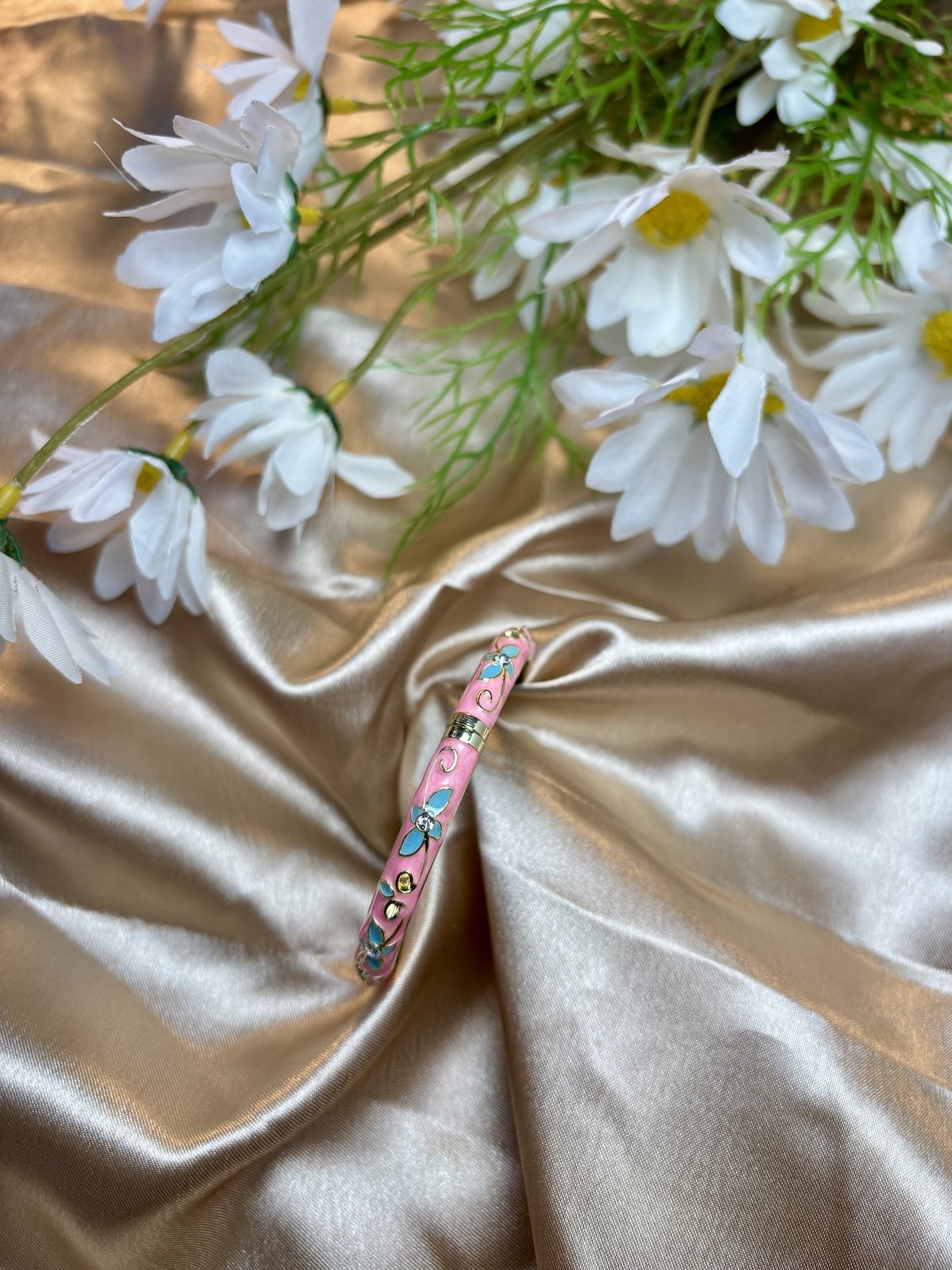 Pink Floral Enamel Kada