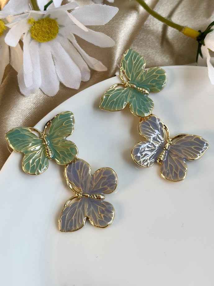 Butterfly Enamel Drops - Green and Pastel Blue