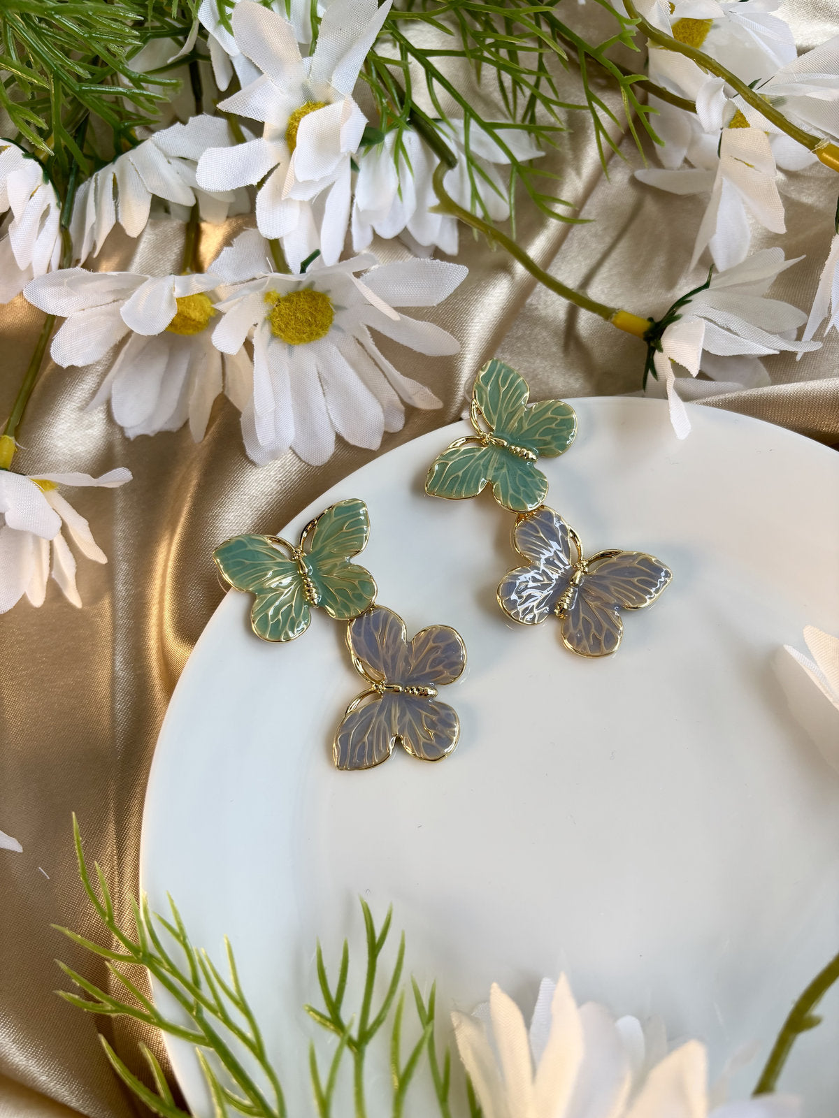 Butterfly Enamel Drops - Green and Pastel Blue