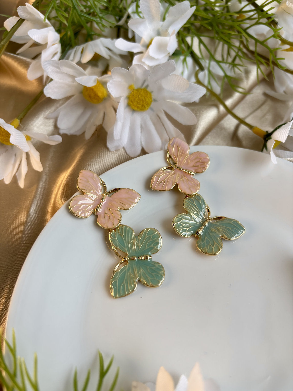 Butterfly Enamel Drops - Peach and Green