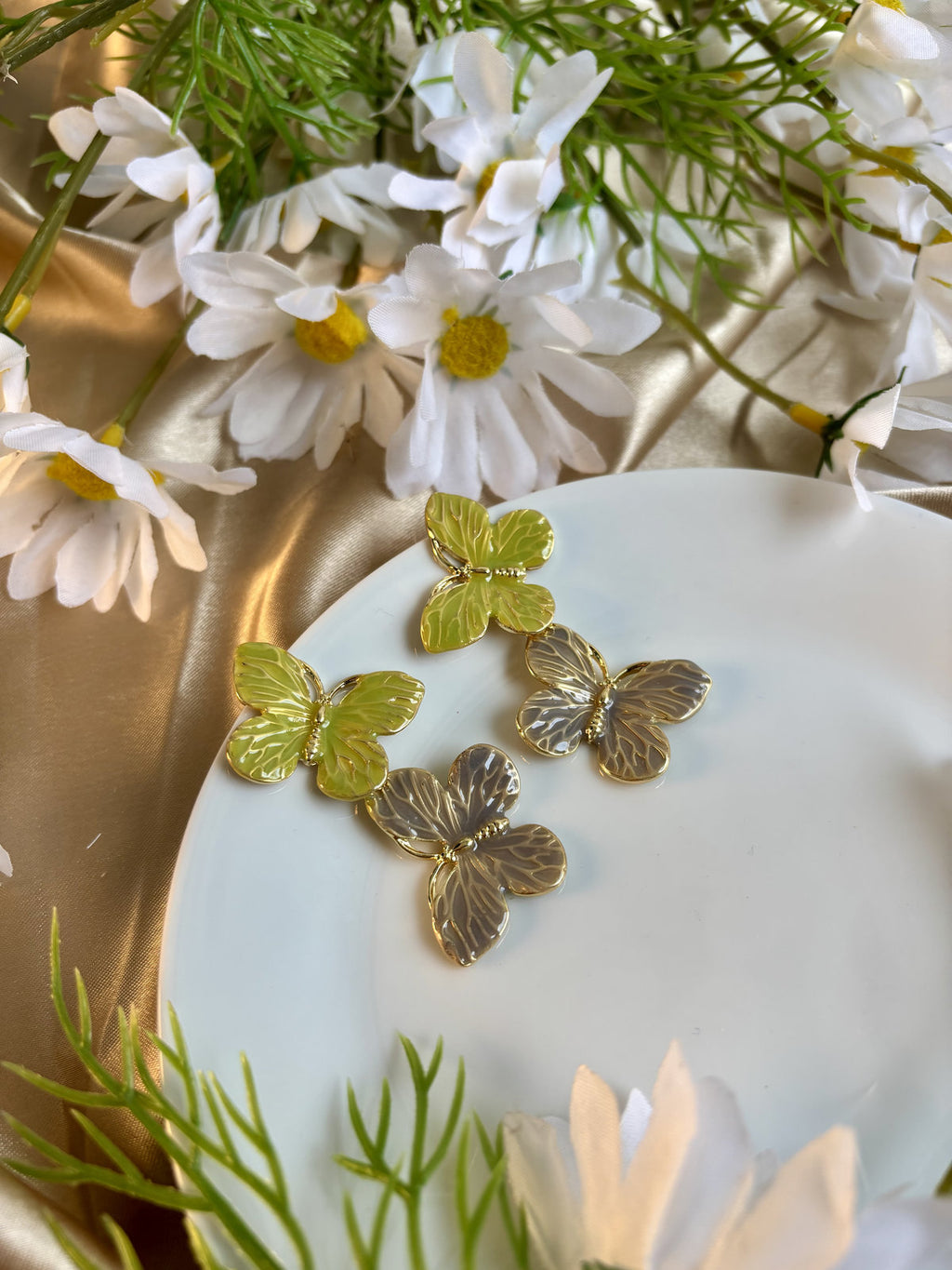 Butterfly Enamel Drops - Green and Grey