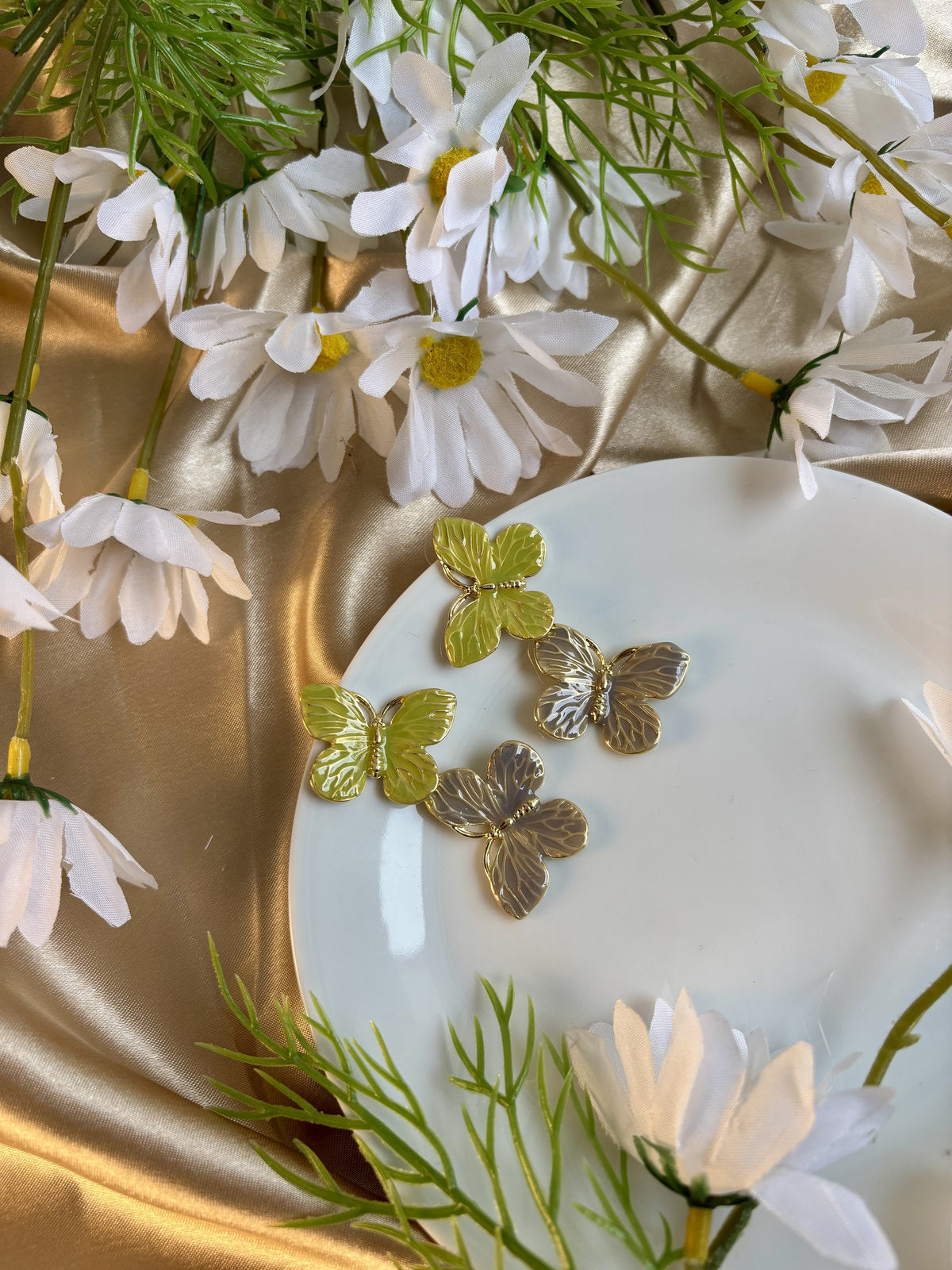 Butterfly Enamel Drops - Green and Grey