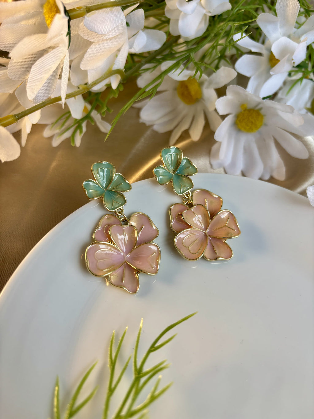Petals of Paris Enamel Drops - Peach and Green