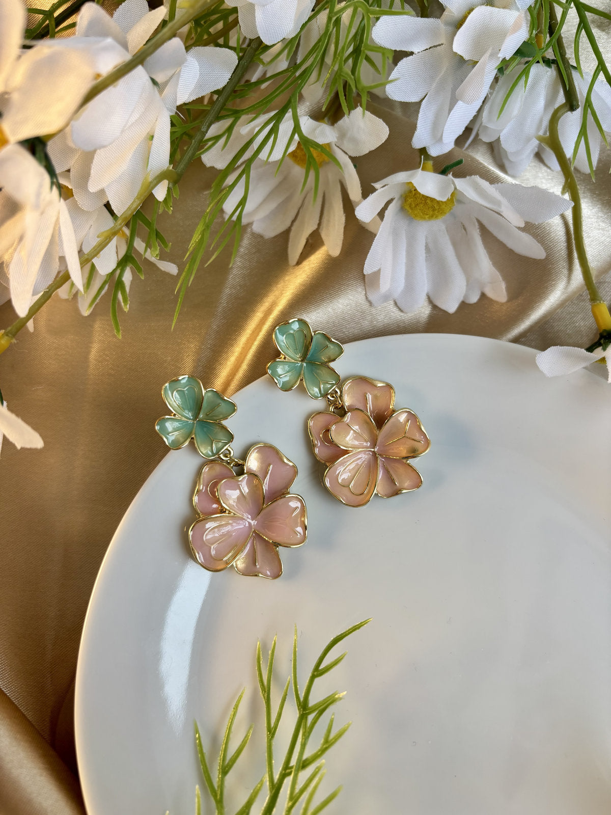 Petals of Paris Enamel Drops - Peach and Green