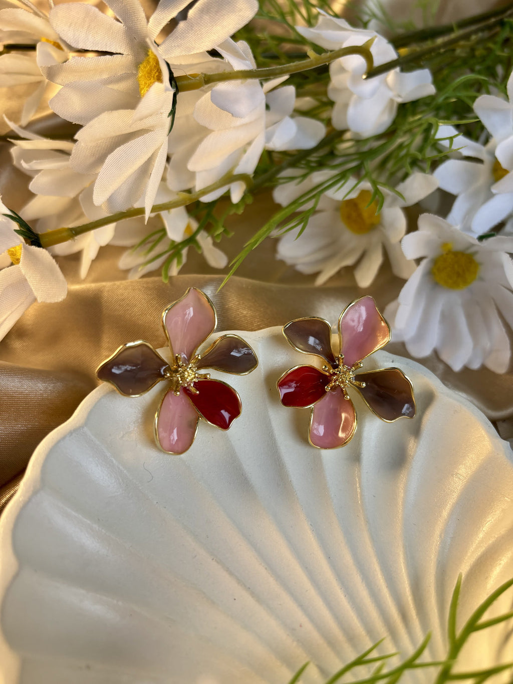 Petal Party Enamel Studs - Pink and Red