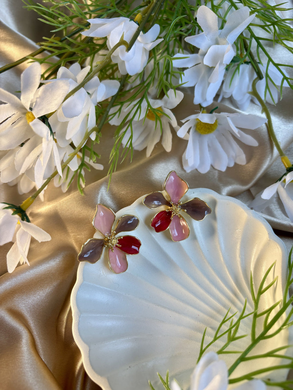 Petal Party Enamel Studs - Pink and Red