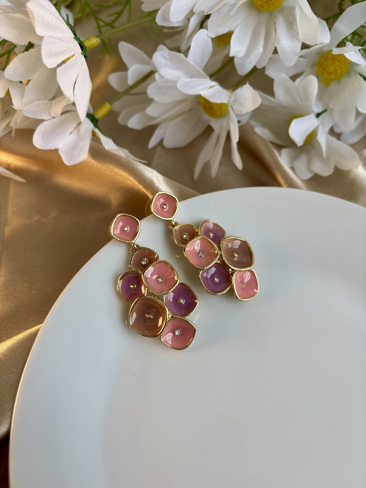 Grape Enamel Earrings - Peach and Purple