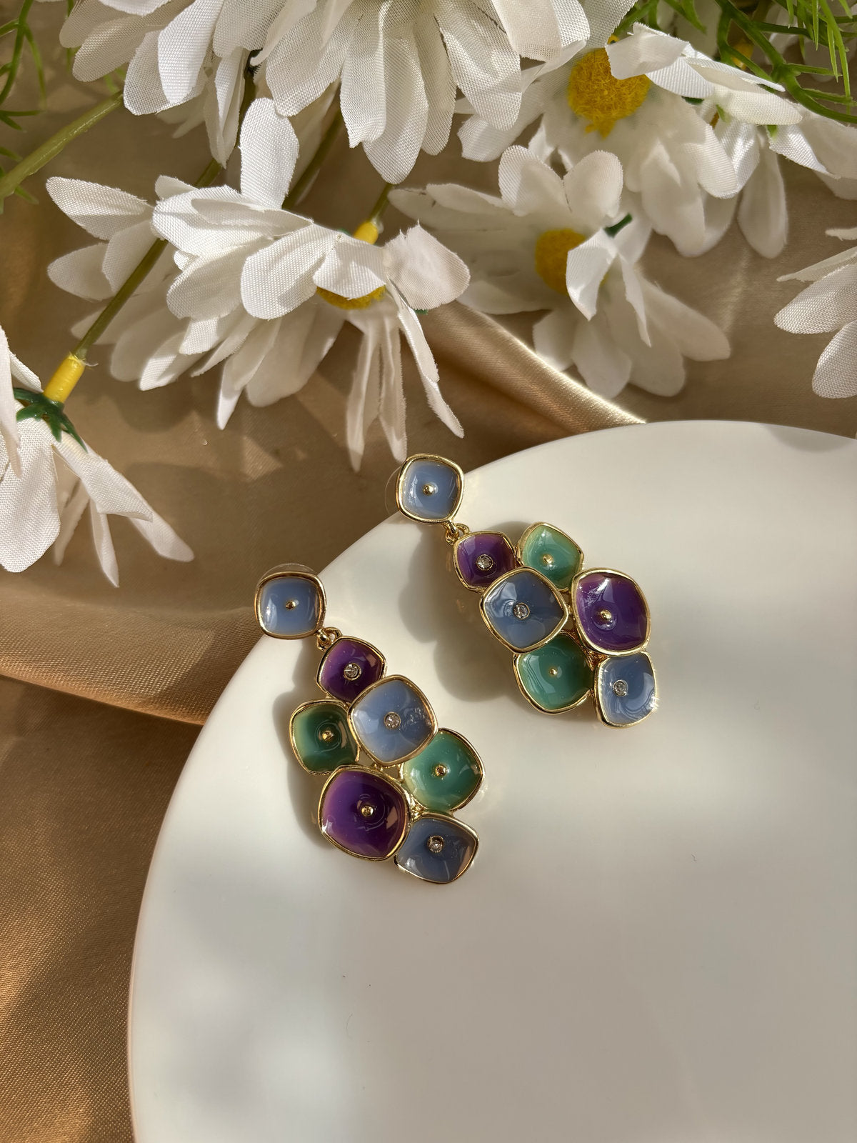 Grape Enamel Earrings - Purple and Blue