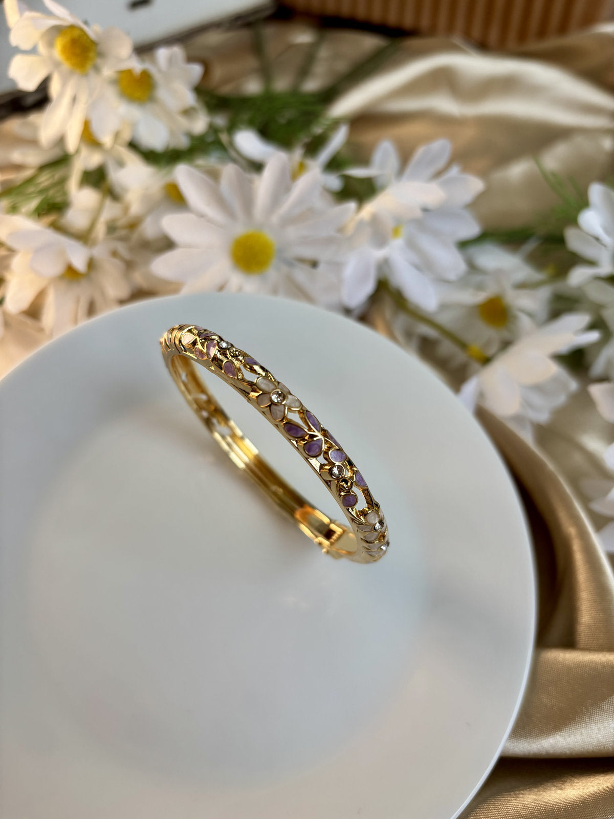 Purple and White Enamel Kada