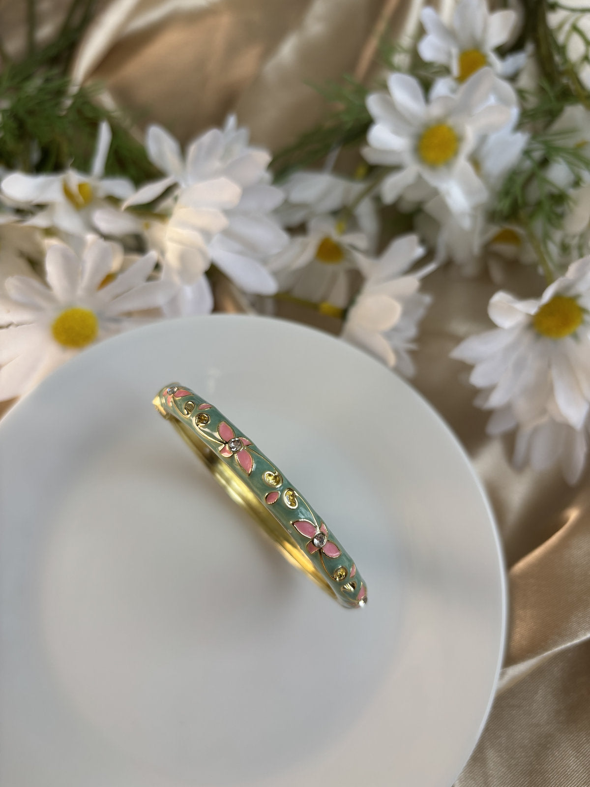 Pink and Turquoise Floral Enamel Kada
