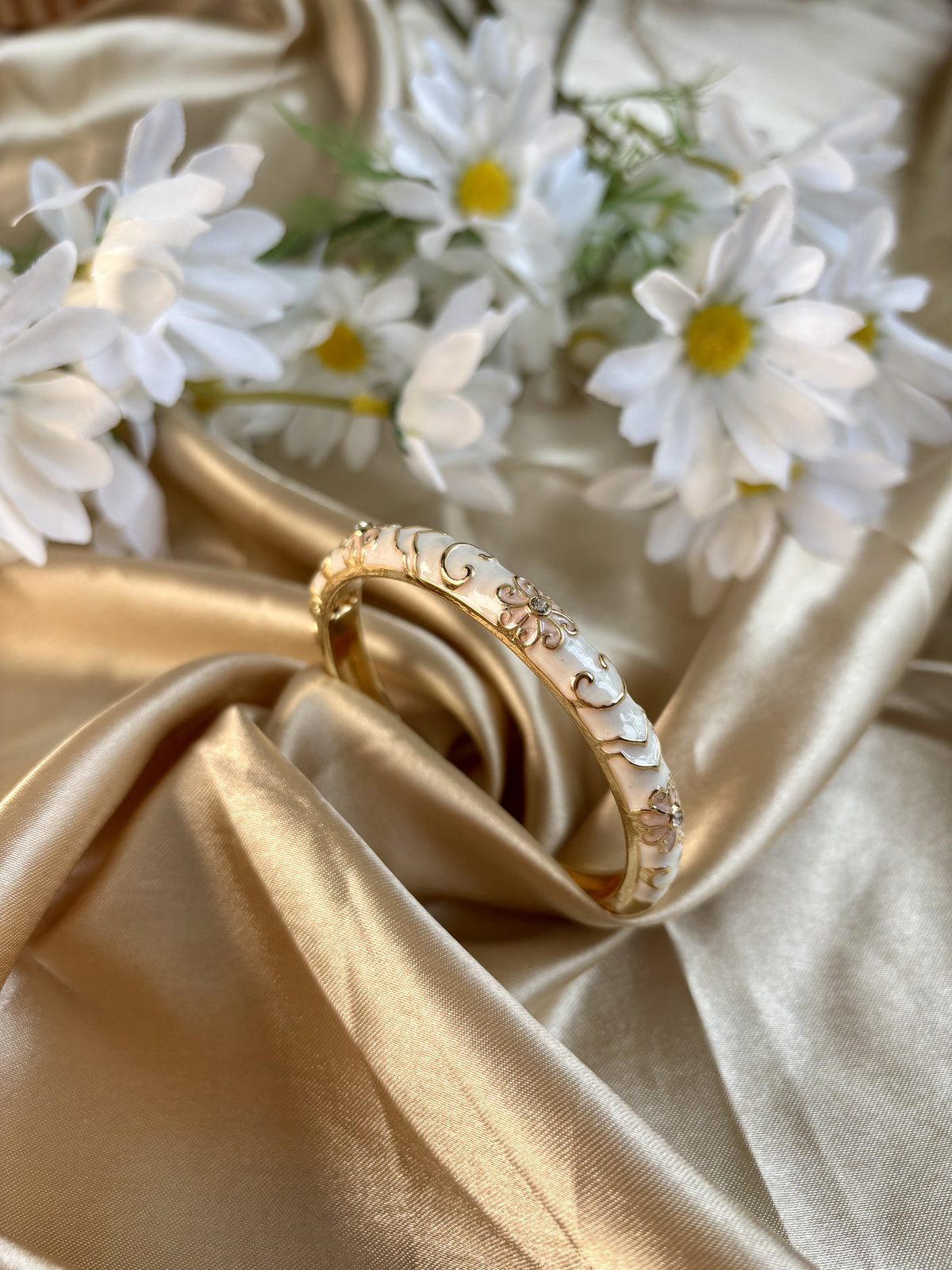 White and Gold Enamel Kada