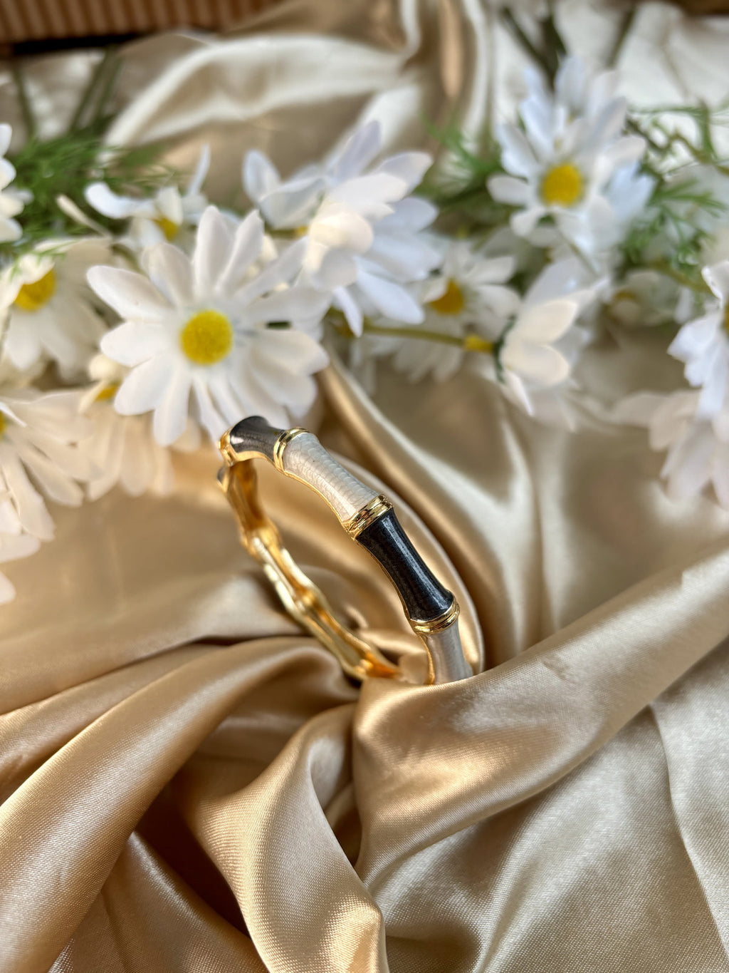 Black and White Bamboo Enamel Kada