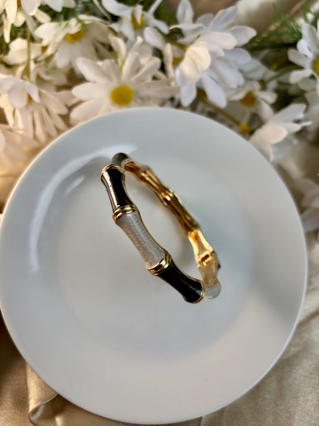 Black and White Bamboo Enamel Kada