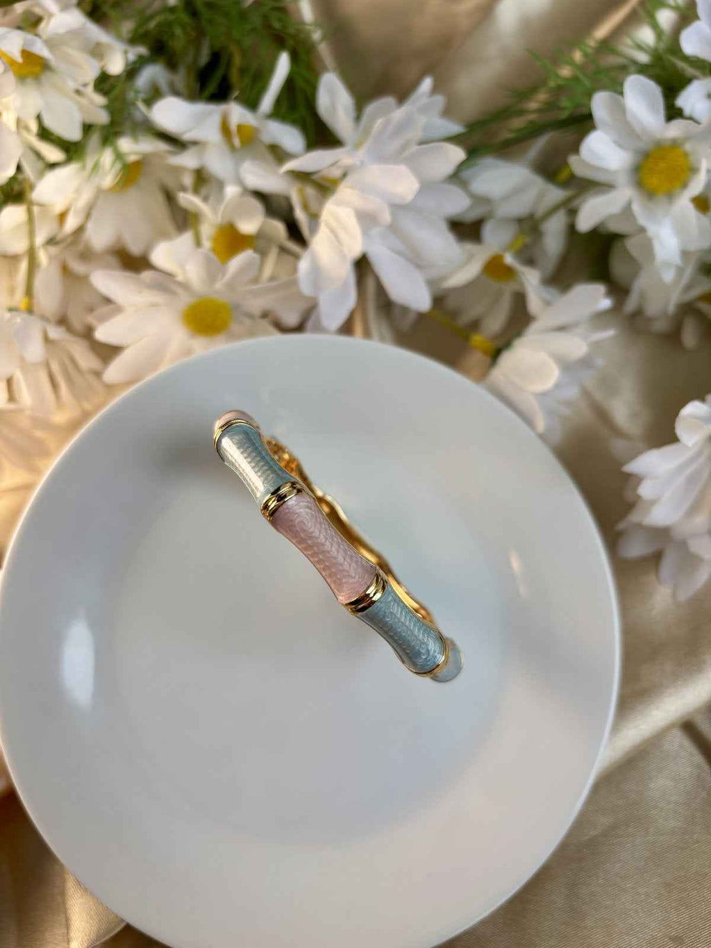 Pastel Pink and Blue Bamboo Enamel Kada