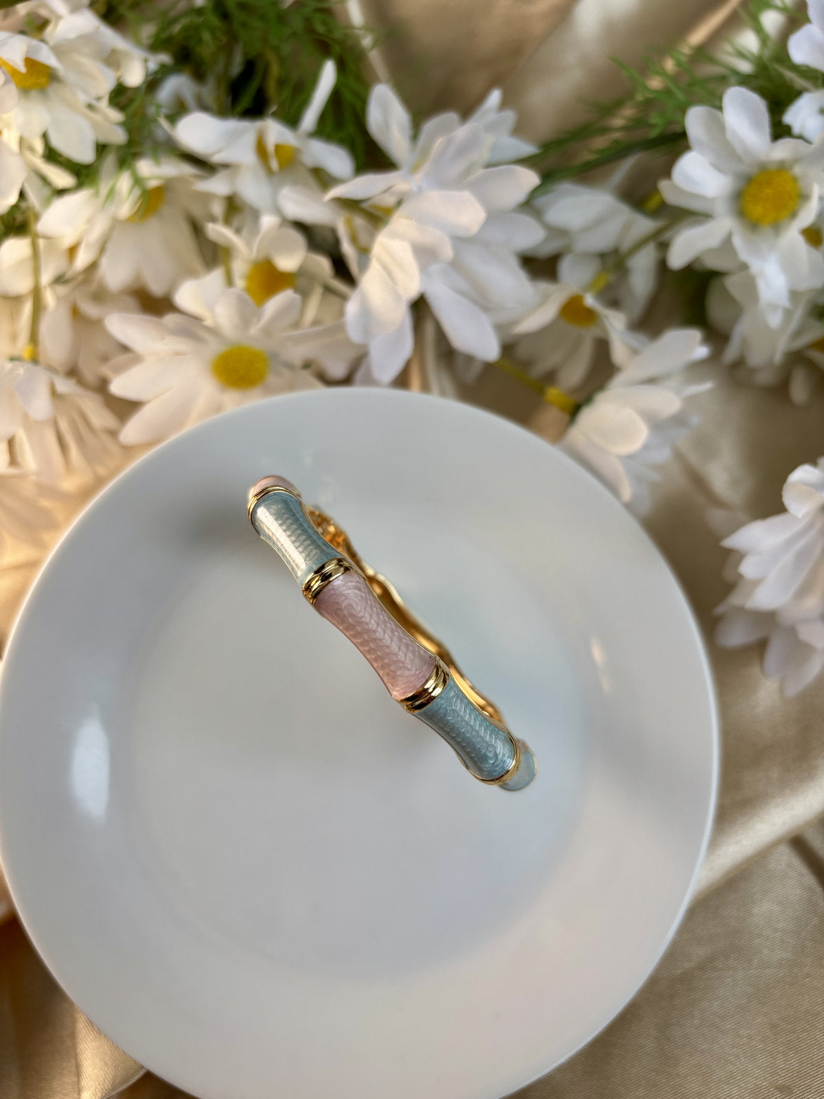 Pastel Pink and Blue Bamboo Enamel Kada