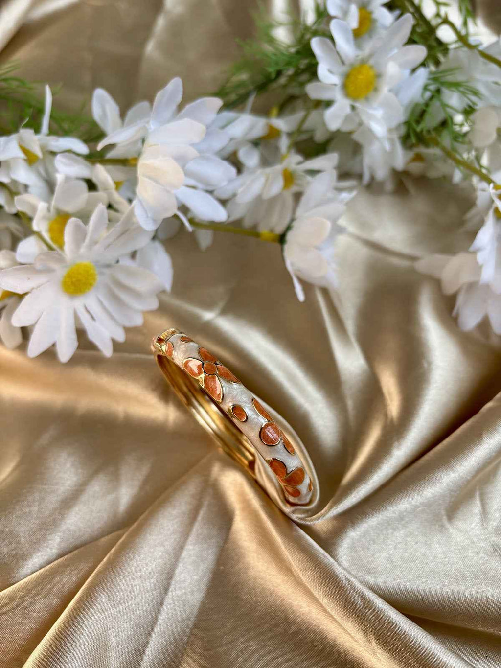 Orange and White Floral Enamel Kada