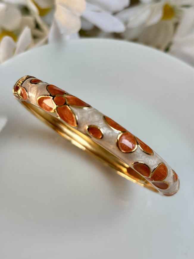 Orange and White Floral Enamel Kada