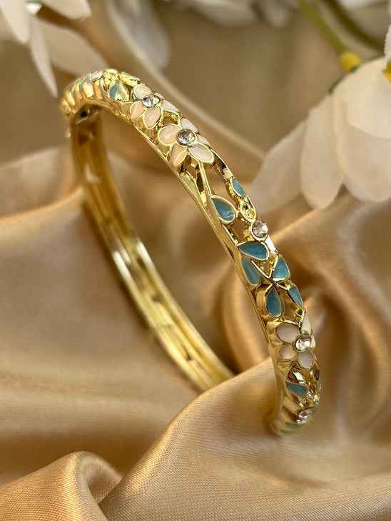 Blue and White Floral Enamel Kada