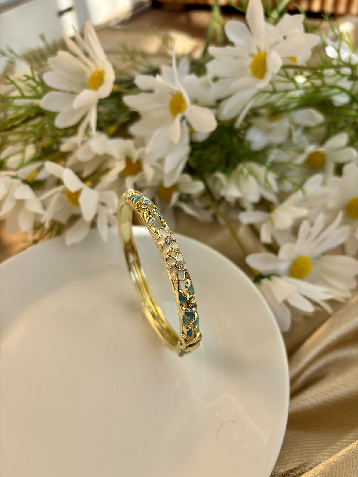 Blue and White Floral Enamel Kada