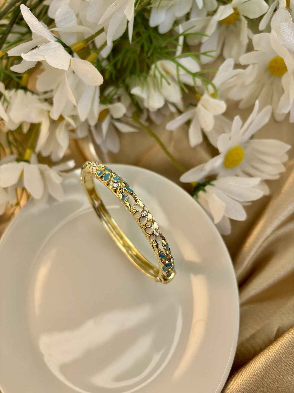 Blue and White Floral Enamel Kada