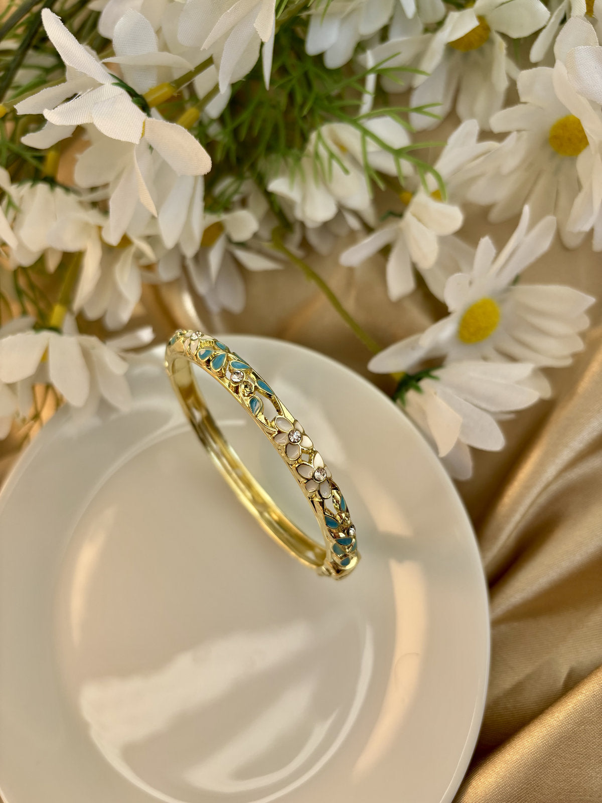 Blue and White Floral Enamel Kada