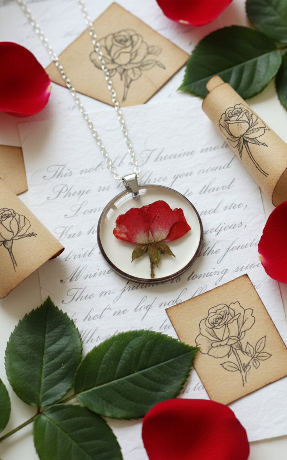Real Rose Necklace - Silver