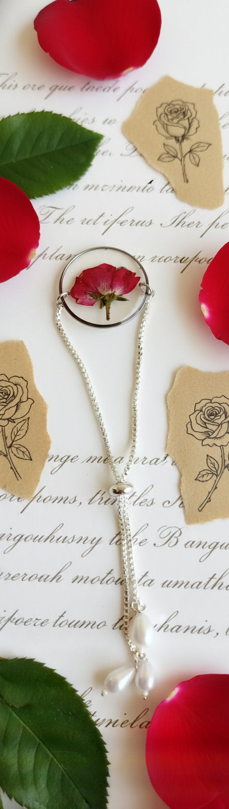 Real Rose Necklace and Bracelet Combo - Silver