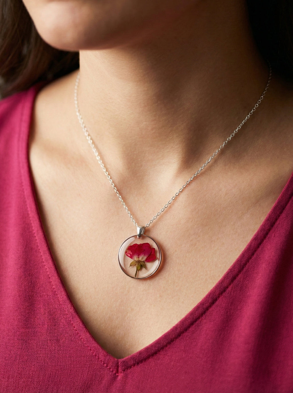 Real Rose Necklace - Silver