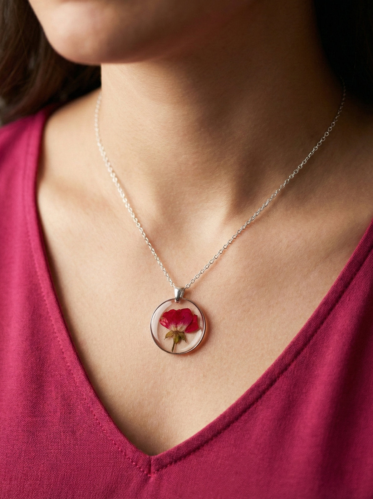 Real Rose Necklace - Silver